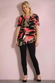 Трикотажная туника с короткими рукавами и принтом листьев Klass., черный