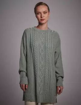 Трикотажная туника с круглым вырезом Бежевый Мох Зеленый Kayra