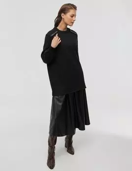 Трикотажная туника с обратной строчкой и цепочкой, черная Kayra