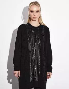 Трикотажная туника с пайетками черная Kayra