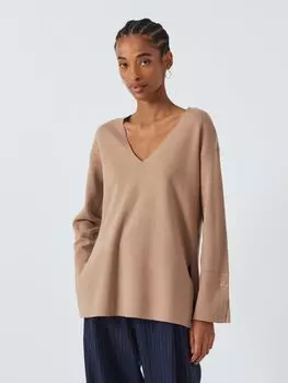 Трикотажная туника с V-образным вырезом John Lewis, кэмел