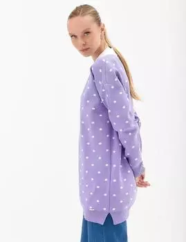 Трикотажная туника с воротником в горошек Сиреневый Kayra