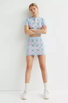 Трикотажная юбка H&M, голубой/ромбы