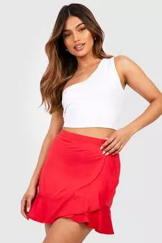 Трикотажная юбка из джерси с запахом и рюшами Boohoo, красный