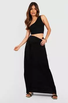 Трикотажная юбка из джерси с завязками по сторонам Boohoo, черный