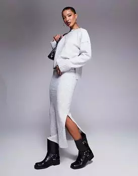 Трикотажная юбка макси светло-серого цвета River Island