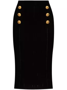 Трикотажная юбка миди Balmain, черный