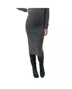 Трикотажная юбка миди Dani для беременных с разрезом темно-серого марля Ripe Maternity
