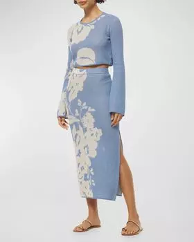 Трикотажная юбка миди Dara MISA Los Angeles, цвет Blue Hibiscus Flora