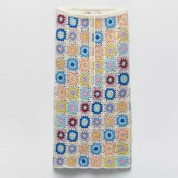 Трикотажная юбка миди крючком Zara Limited Edition, разноцветный