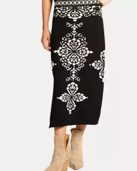 Трикотажная юбка миди с орнаментальным принтом Alma en Pena, черный