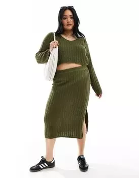 Трикотажная юбка миди с открытой строчкой ASOS DESIGN Curve