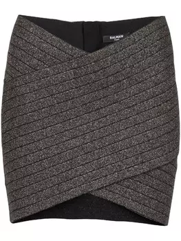 Трикотажная юбка мини в полоску Balmain, золотой