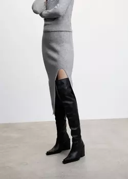 Трикотажная юбка с разрезом MANGO, светло-серый