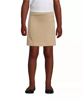 Трикотажная юбка-шорты для девочек выше колена Lands' End, коричневый/бежевый