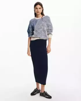 Трикотажная юбка в рубчик Desigual, темно-синий