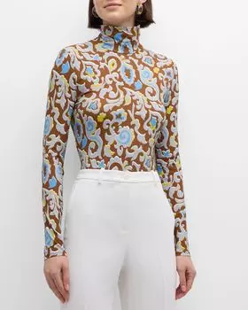 Трикотажная водолазка с длинными рукавами и воротником Western Paisley Nuda St. John, цвет Multi