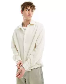 Трикотажная жаккардовая рубашка в клетку с длинными рукавами цвета экрю Bershka