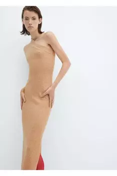 Трикотажное асимметричное платье Mango, коричневый