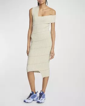 Трикотажное асимметричное платье-миди в рубчик MM6 Maison Margiela
