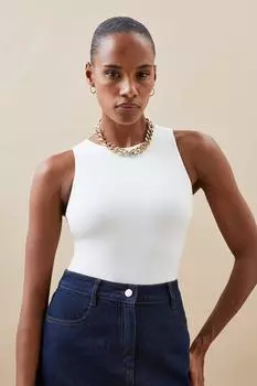 Трикотажное боди Contour с воротником халтер Karen Millen, белый