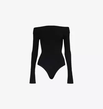 Трикотажное боди с открытыми плечами и длинными рукавами Alaia, цвет noir alaia