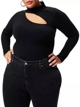 Трикотажное боди с разрезом на плече GOOD AMERICAN Black