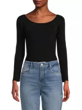 Трикотажное боди в рубчик GOOD AMERICAN Black