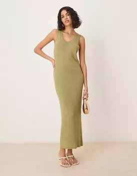Трикотажное фактурное платье мидакси с круглым вырезом ASOS DESIGN зеленого цвета
