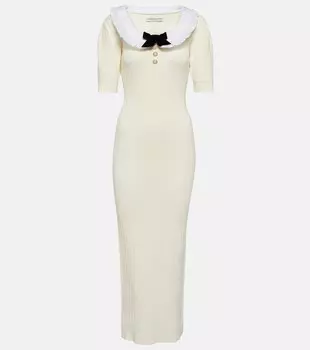 Трикотажное хлопковое платье миди ALESSANDRA RICH, белый