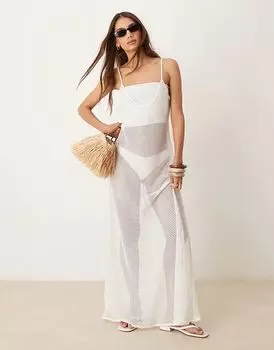 Трикотажное макси пляжное платье белого цвета Free Society