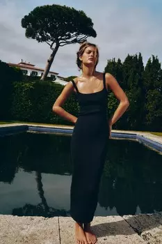 Трикотажное миди-платье с открытой спиной ZARA, темный индиго