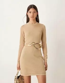 Трикотажное мини-платье цвета золотой металлик Abercrombie & Fitch