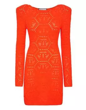 Трикотажное мини-платье Fluo с монограммой PHILIPP PLEIN, цвет orange fluo