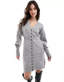 Трикотажное мини-платье на пуговицах в цвете светло-серый меланж Vero Moda