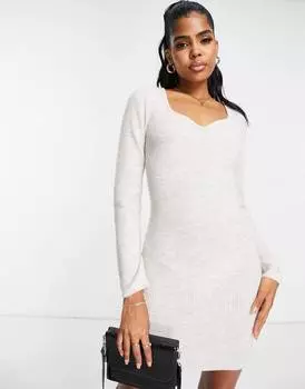 Трикотажное мини-платье овсяного цвета с вырезом сердечком ASOS DESIGN