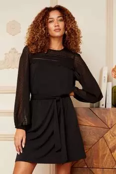 Трикотажное мини-платье с длинными рукавами и поясом Love & Roses, черный