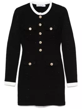 Трикотажное мини-платье с контрастным воротником Self-Portrait, черный