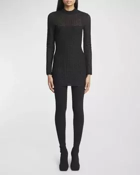 Трикотажное мини-платье с монограммой и блестками Balmain, цвет Black Silver