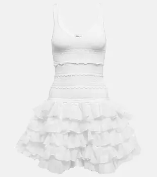 Трикотажное мини-платье с оборками ALAA, белый