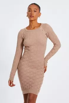 Трикотажное мини-платье с отделкой из каменного жаккарда и пуговицами QUIZ Clothing