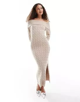 Трикотажное мини-платье с открытыми плечами, выполненное в технике крупной вязки, угольного цвета Emory Park