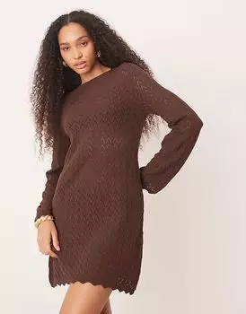Трикотажное мини-платье с расклешенными рукавами от ASOS DESIGN коричневого цвета