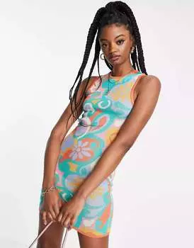 Трикотажное мини-платье с разноцветным цветочным узором ASOS