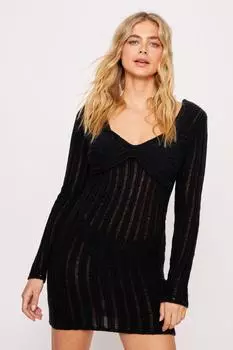 Трикотажное мини-платье с ребристым корсетом Nasty Gal, черный