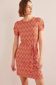 Трикотажное мини платье с узлом Boden, оранжевый