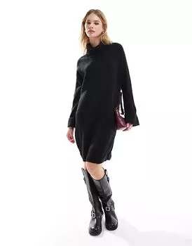 Трикотажное мини-платье с воротником-стойкой черного цвета Vero Moda