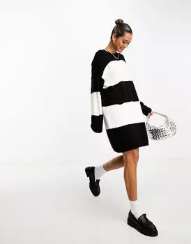 Трикотажное мини-платье-свитер в полоску с круглым вырезом ASOS DESIGN