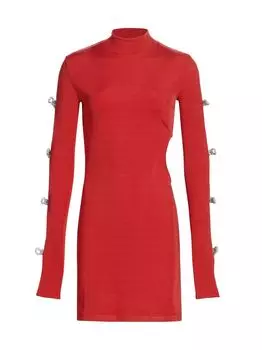 Трикотажное мини-платье в рубчик с кристаллами и бантом MACH & MACH, красный