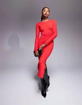 Трикотажное облегающее платье-джемпер мидакси красного цвета Kaiia